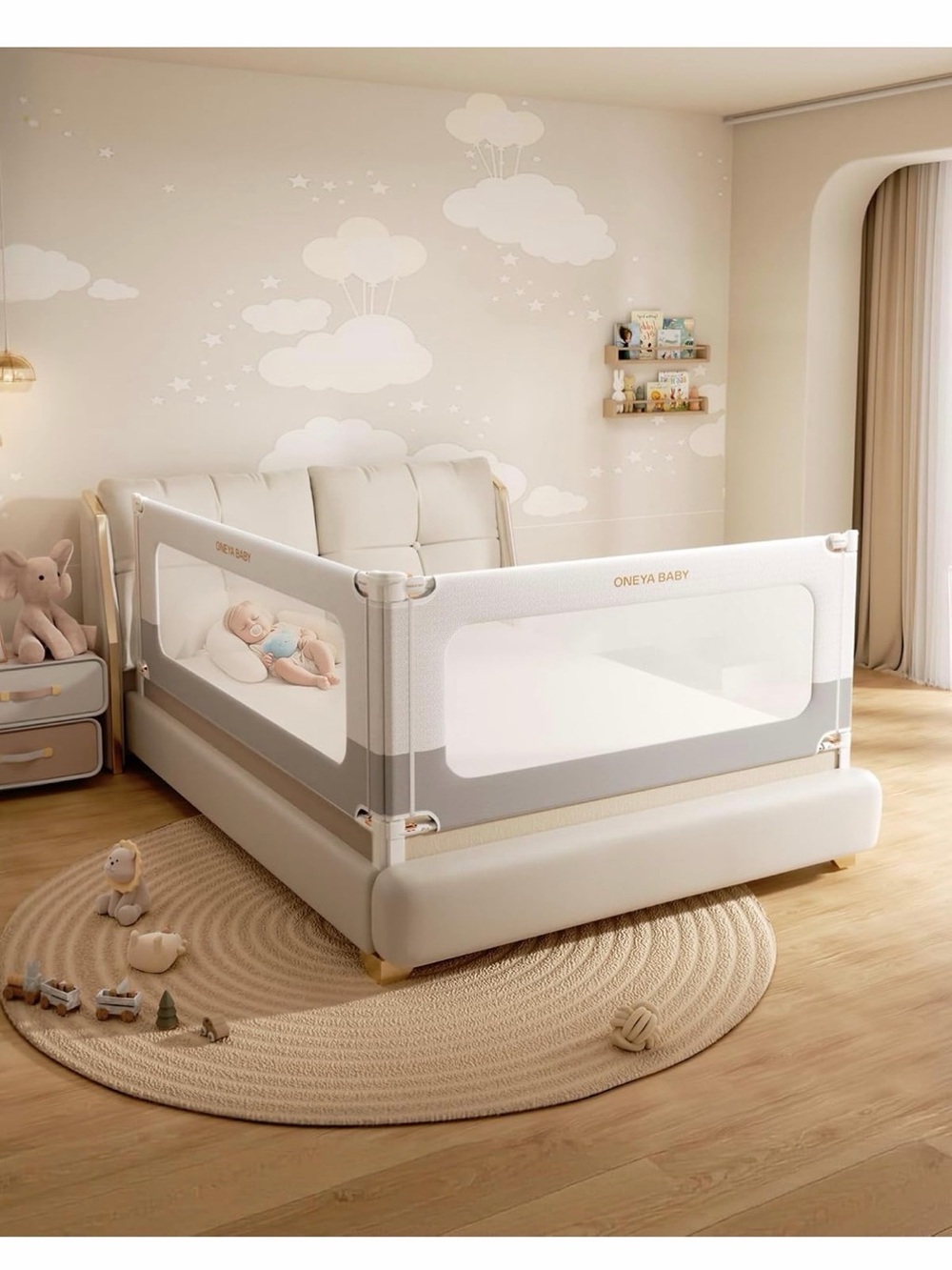 Oneya 2 Pc Full Sz Bed🛏️Rails for Toddlers🧒🏻No-Drill Bed Rail Guard 54”x74.8”